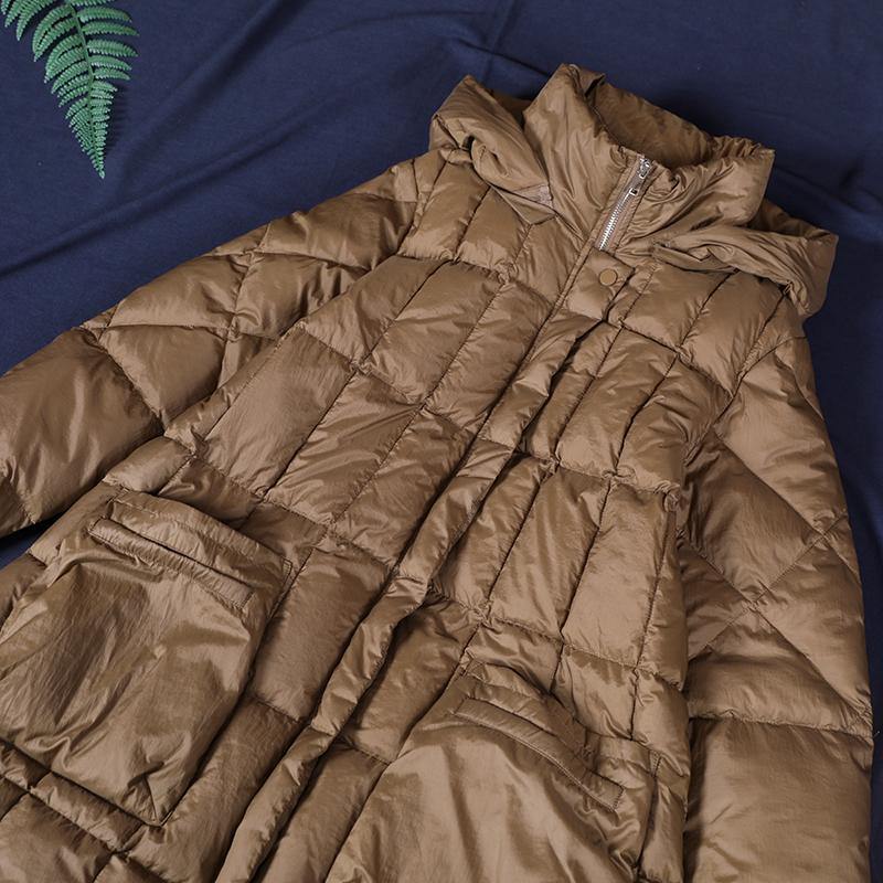 Fine Cotton Jacket Winter Outwear Chocolate Hooded Zippered Cotton Coat