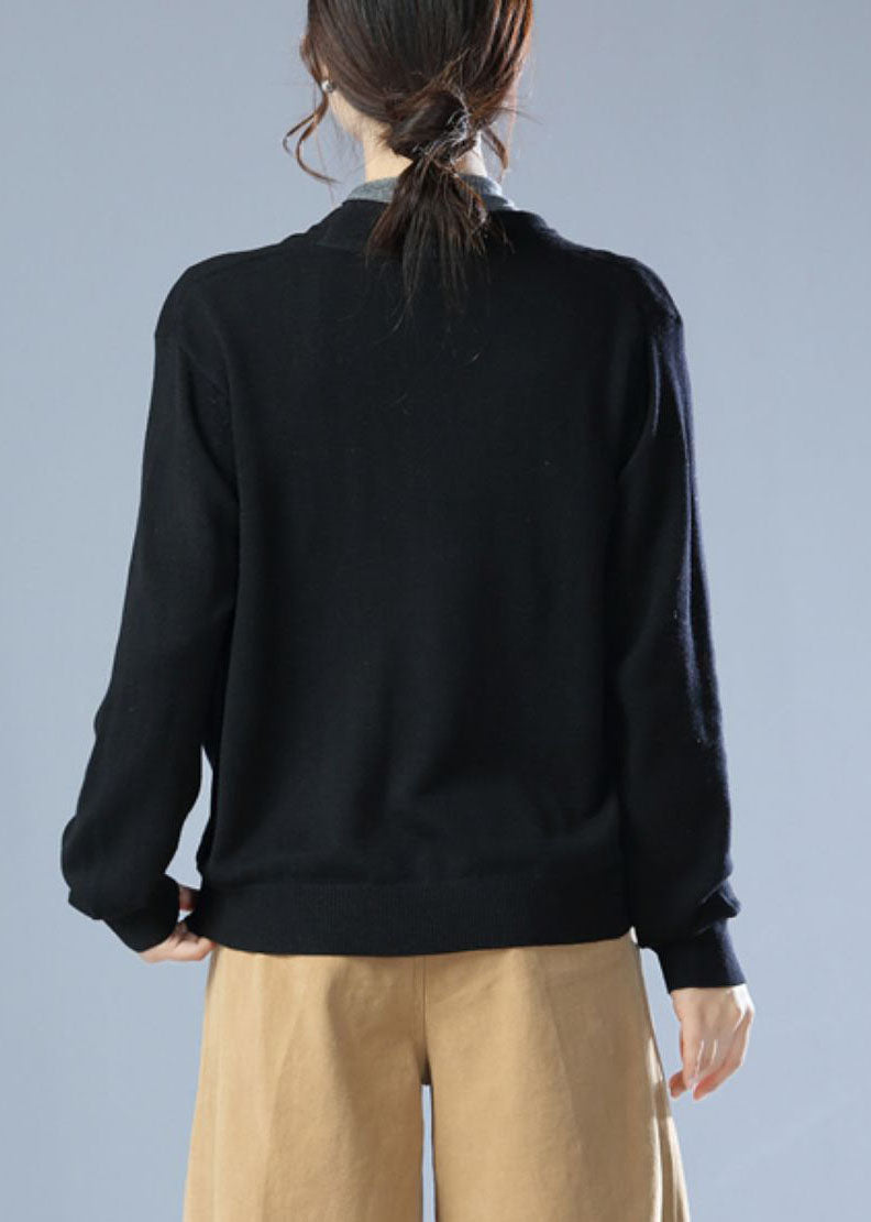 Fitted Black V Neck Knit Cardigan Winter