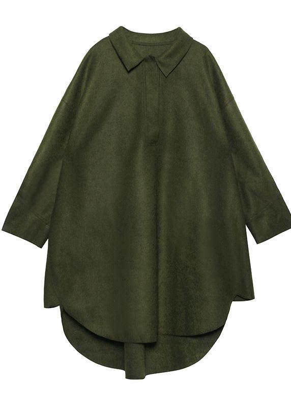 French Black Cotton Tunic Pattern Low High Design Loose Polo Collar Dress