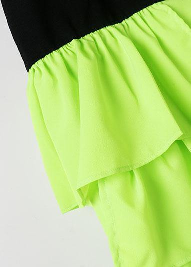 French Black Prints Cotton Clothes Asymmetric Hem Ruffles Loose Summer Dress