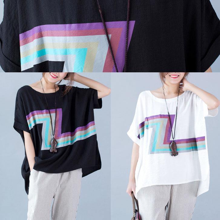 French Black Prints Linen Shirts Short Sleeve Clothing Summer Shirts
