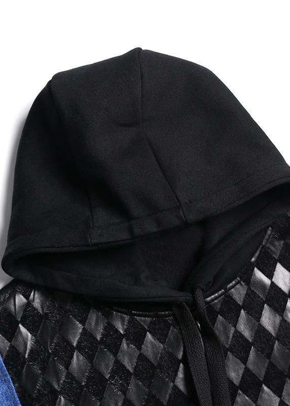 French Hooded Cotton Patchwork Clothes Runway Black Dresses