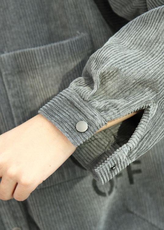 French Side Open Corduroy Clothes Outfits Gray Dress Fall