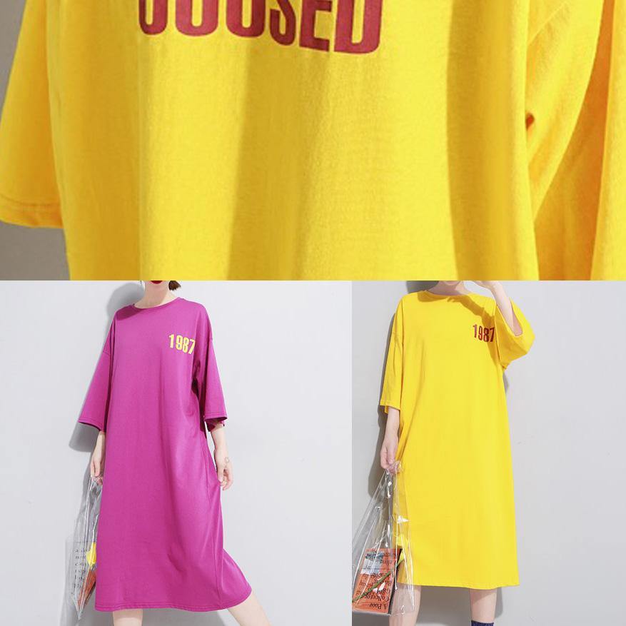 French Yellow Linen Long Shirts O Neck Cotton Robes Summer Dress