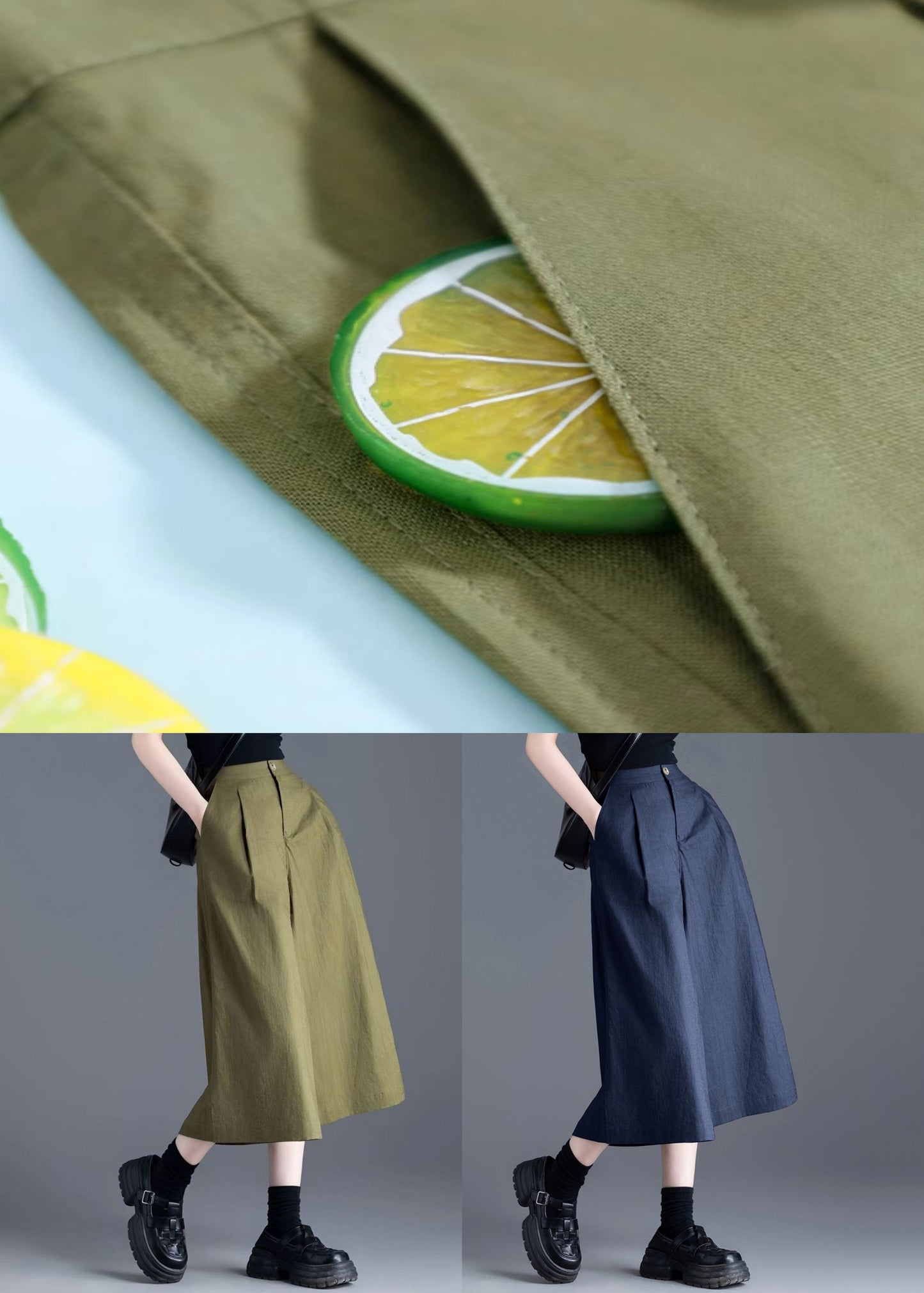 Green Button Linen Wide Leg Pants High Waist