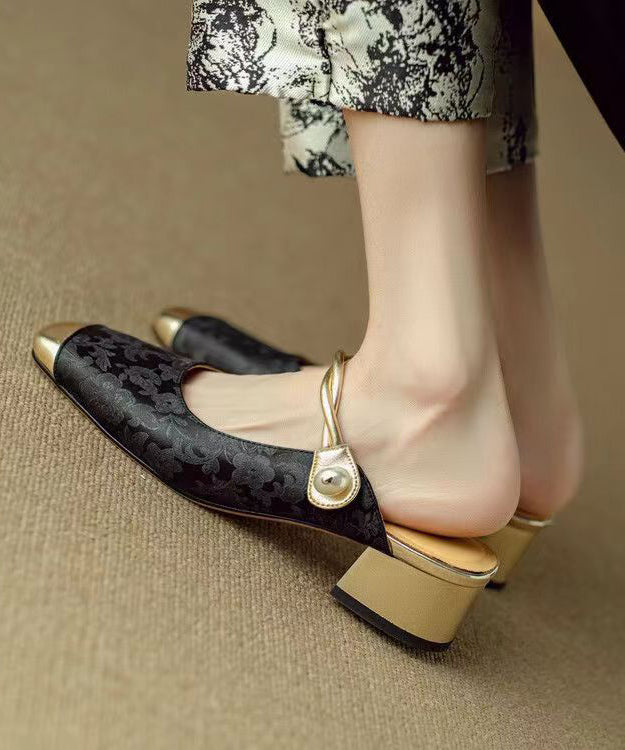 Green Print Chunky Cowhide Leather Slide Sandals