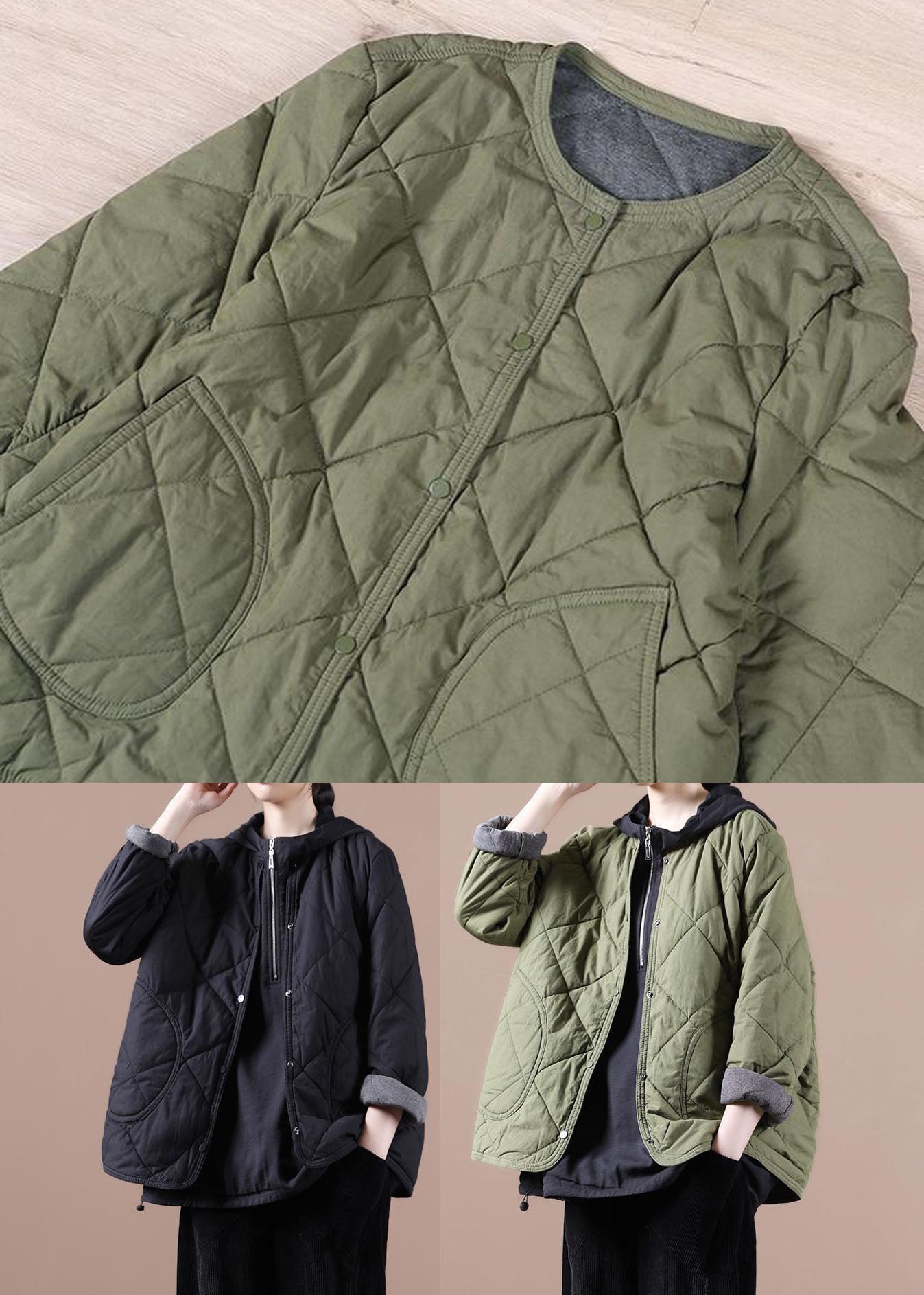 Green Warm Fine Cotton Filled Jackets Color Winter