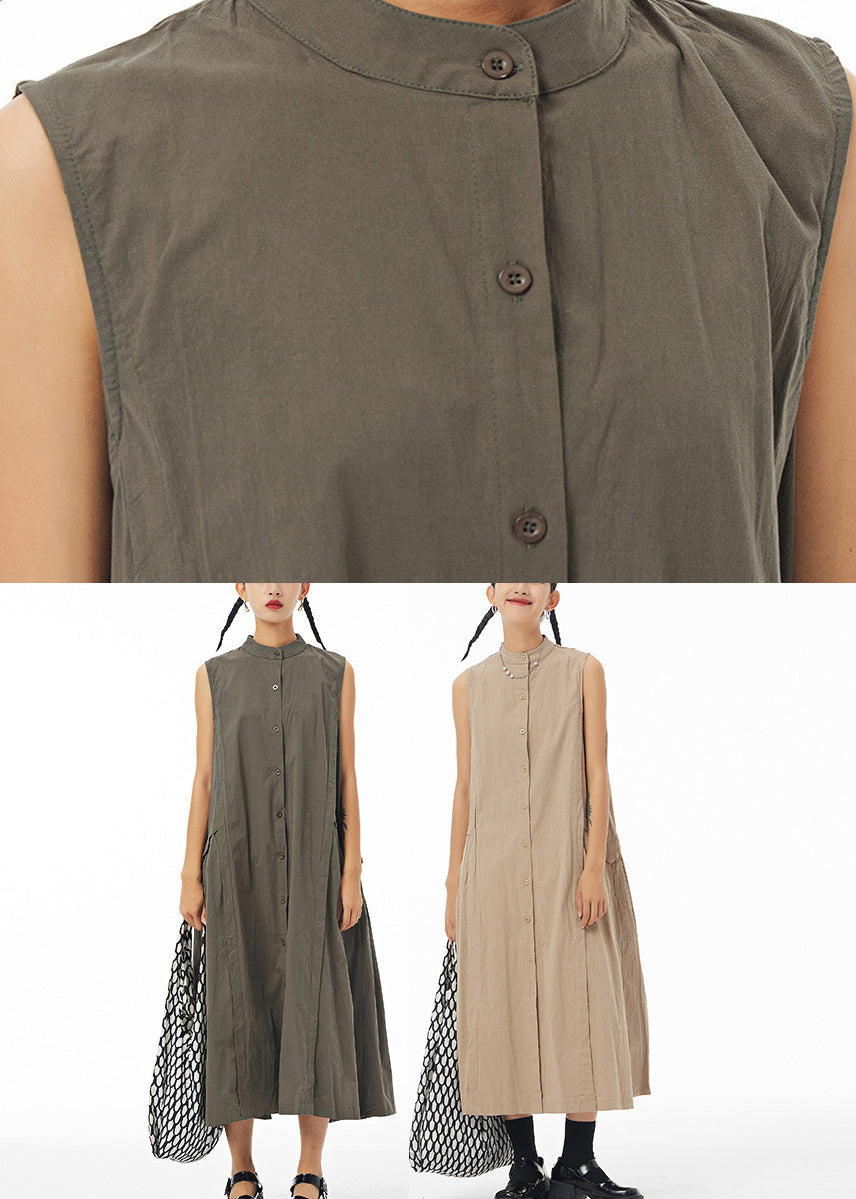 Green Wrinkled Long Shirt Dress Sleeveless