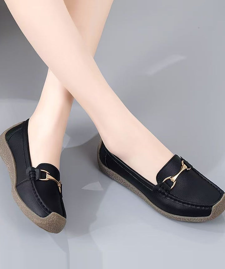 Grey Flat Shoes for Cowhide Leather Fine Flat Shoes