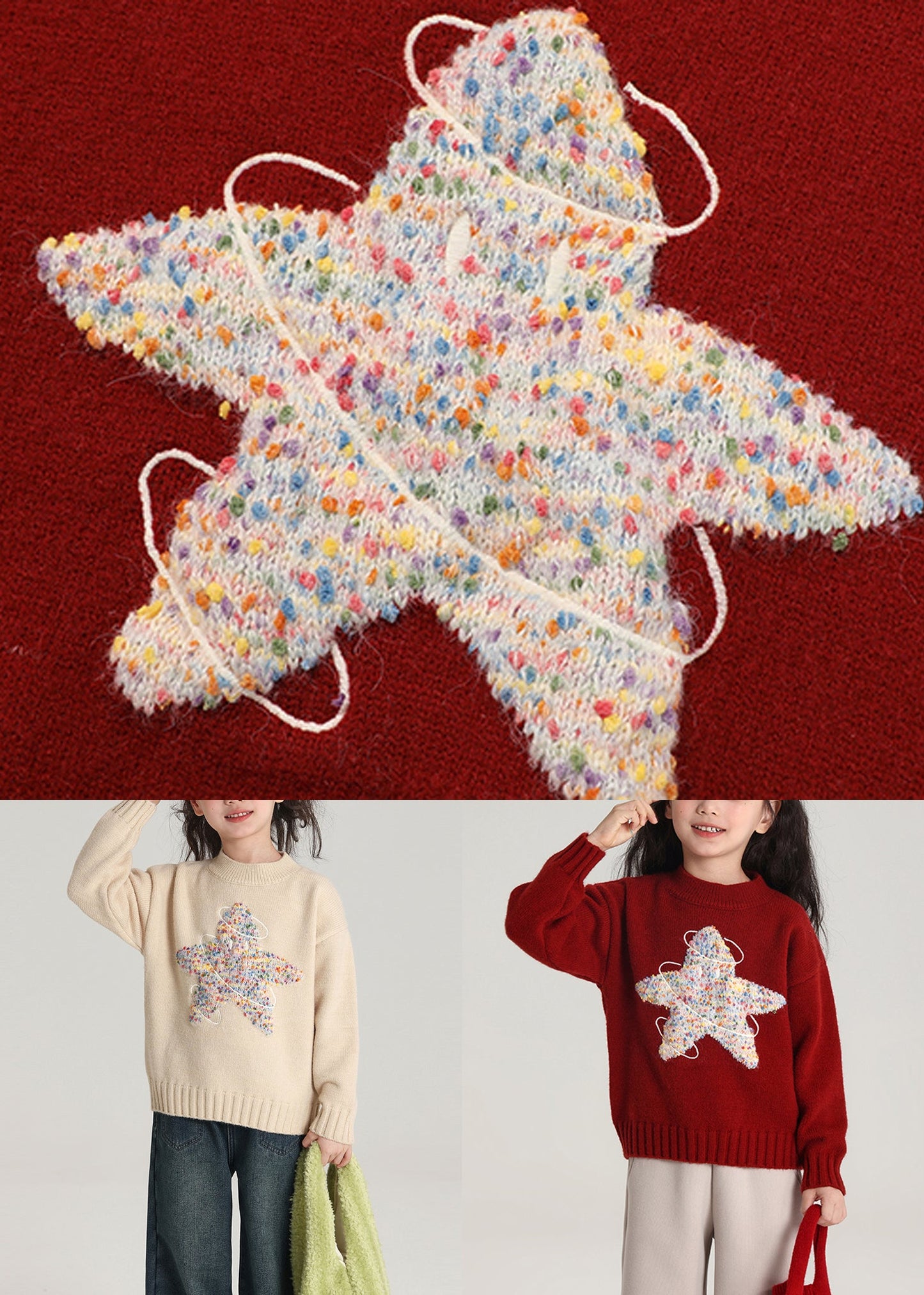 Handmade Apricot O-neck Kids Cotton Knit Kids Sweater Spring