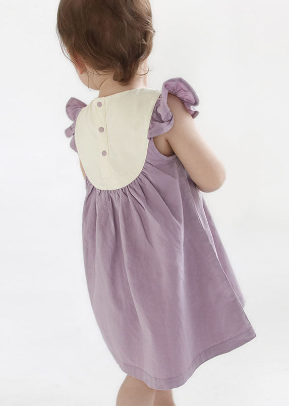 Handmade Purple Embroideried Patchwork Cotton Baby Dresses Summer