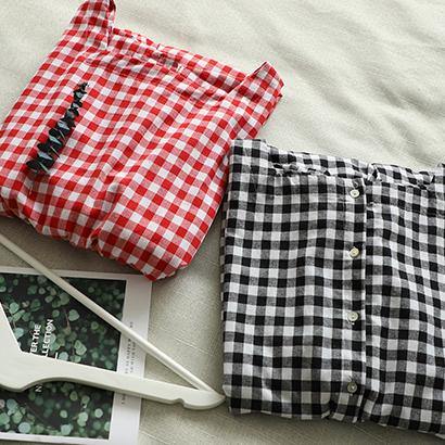 Handmade Square Collar Patchwork Cotton Linen Clothes for Shape Red Plaid Dress Summer