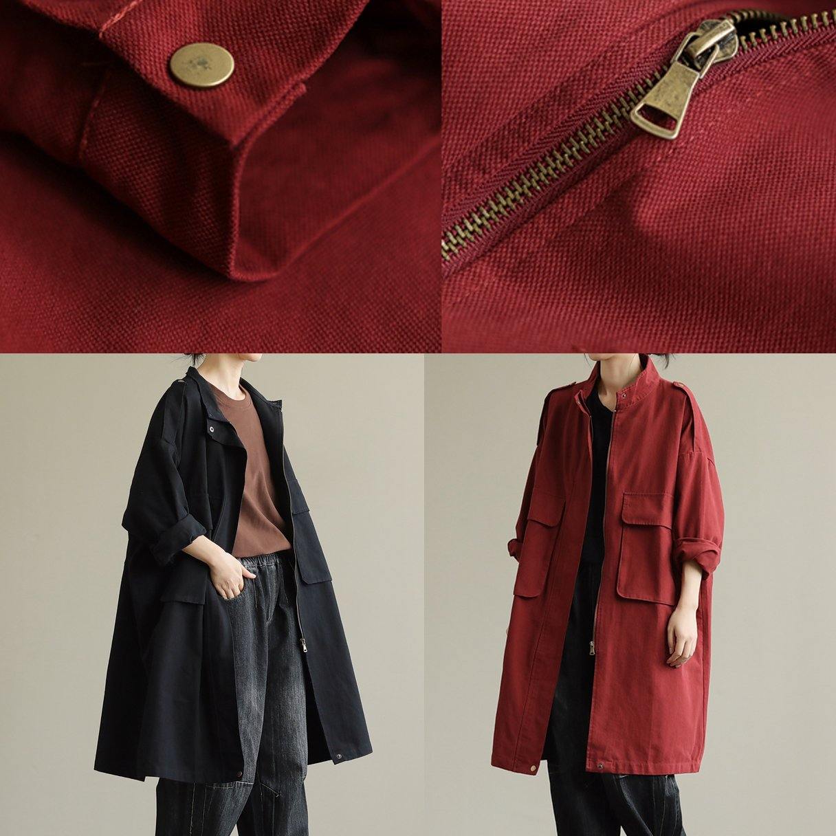 Handmade Black Outfit Wardrobes Zippered Pockets Fall Outwears
