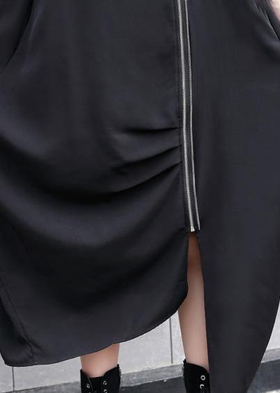 Handmade Gray Geometry Asymmetric Cotton Long Shirts Zippered Long Summer Dress