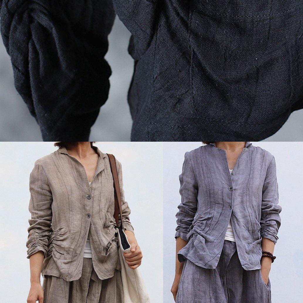 Handmade Gray Linen Tunic Pattern Cinched Knee Fall Blouse