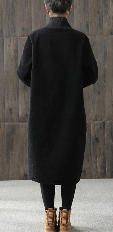 Handmade Linen Tunics Printing Turtleneck Winter Cotton Midi Dress