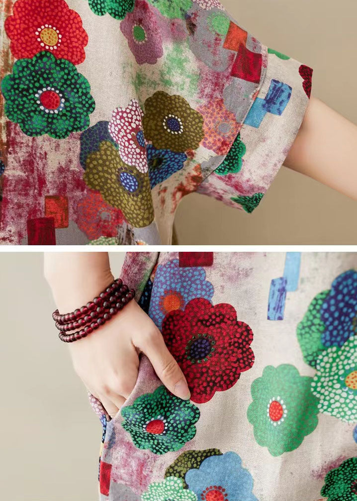 Handmade Chocolate Print O Neck Cotton Summer Dresses