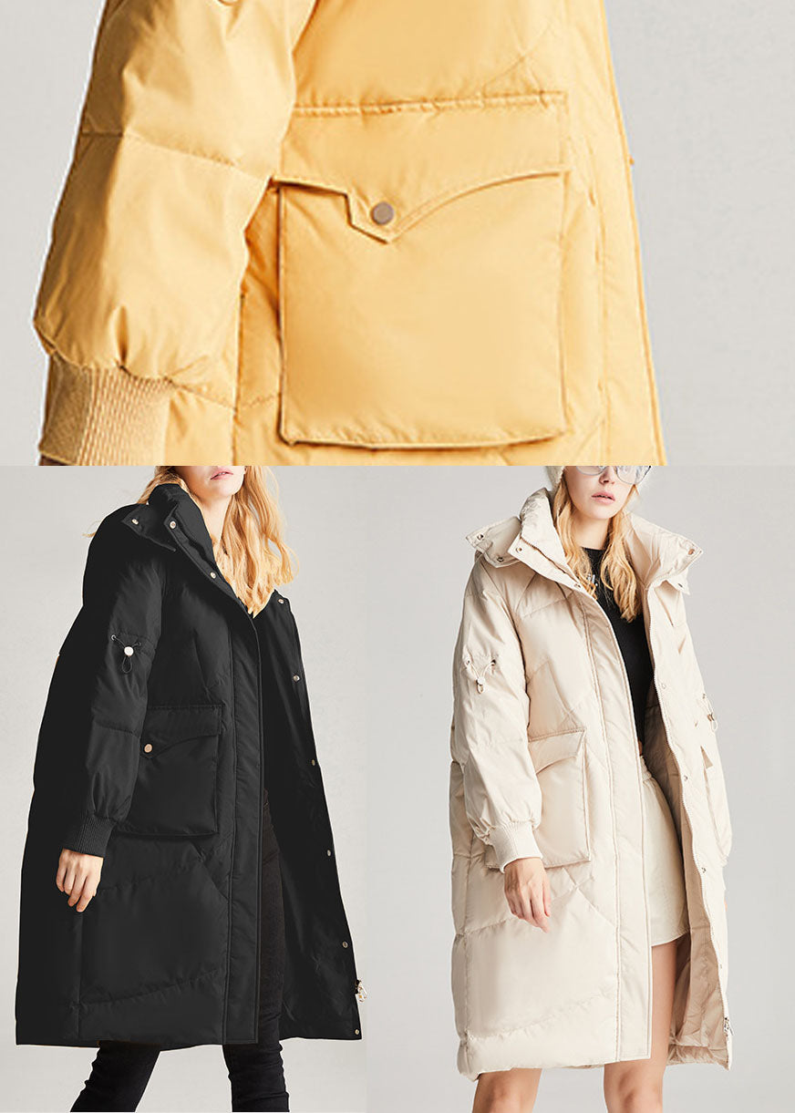 Hot Beige Zippered Thick Fine Winter Duck Down Winter Coats