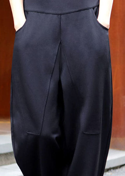 Italian Black High Waist Pockets Winter Pants