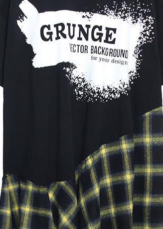Italian Black Alphabet Prints Cotton Tunic Pattern Patchwork Plaid Maxi Summer Dress