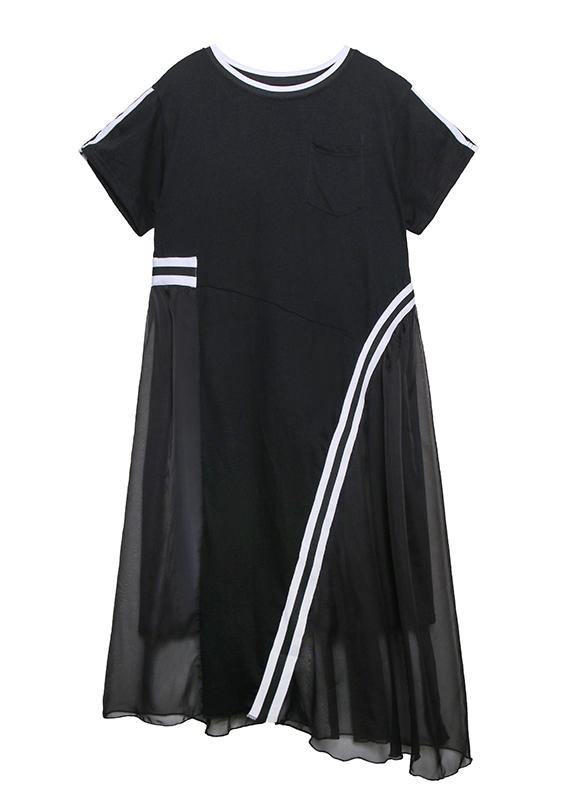 Italian Black Cotton Dress O Neck Patchwork Kaftan Dresses