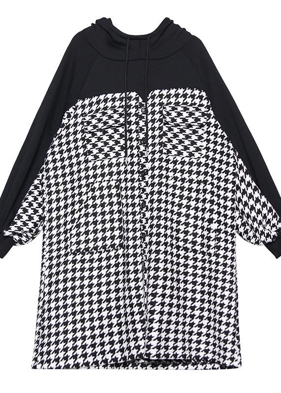 Italian Hooded Cotton Plaid Tunic Dress Inspiration Black Cotton Robes Dresses