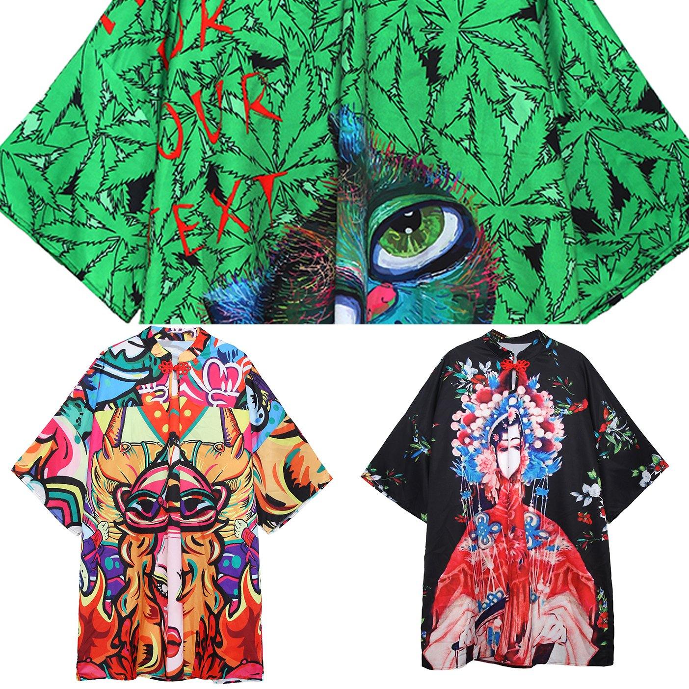 Italian Lapel Half Sleeve Cotton Clothes Runway Green Print Dress Summer