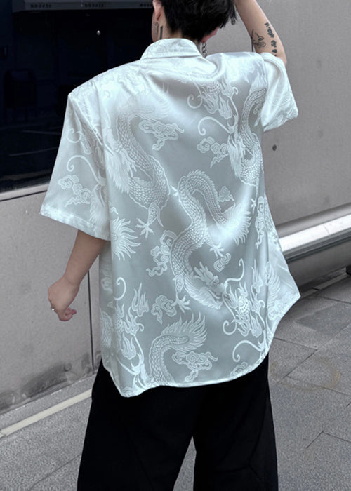 Jacquard White Peter Pan Collar Button Silk Shirts Summer