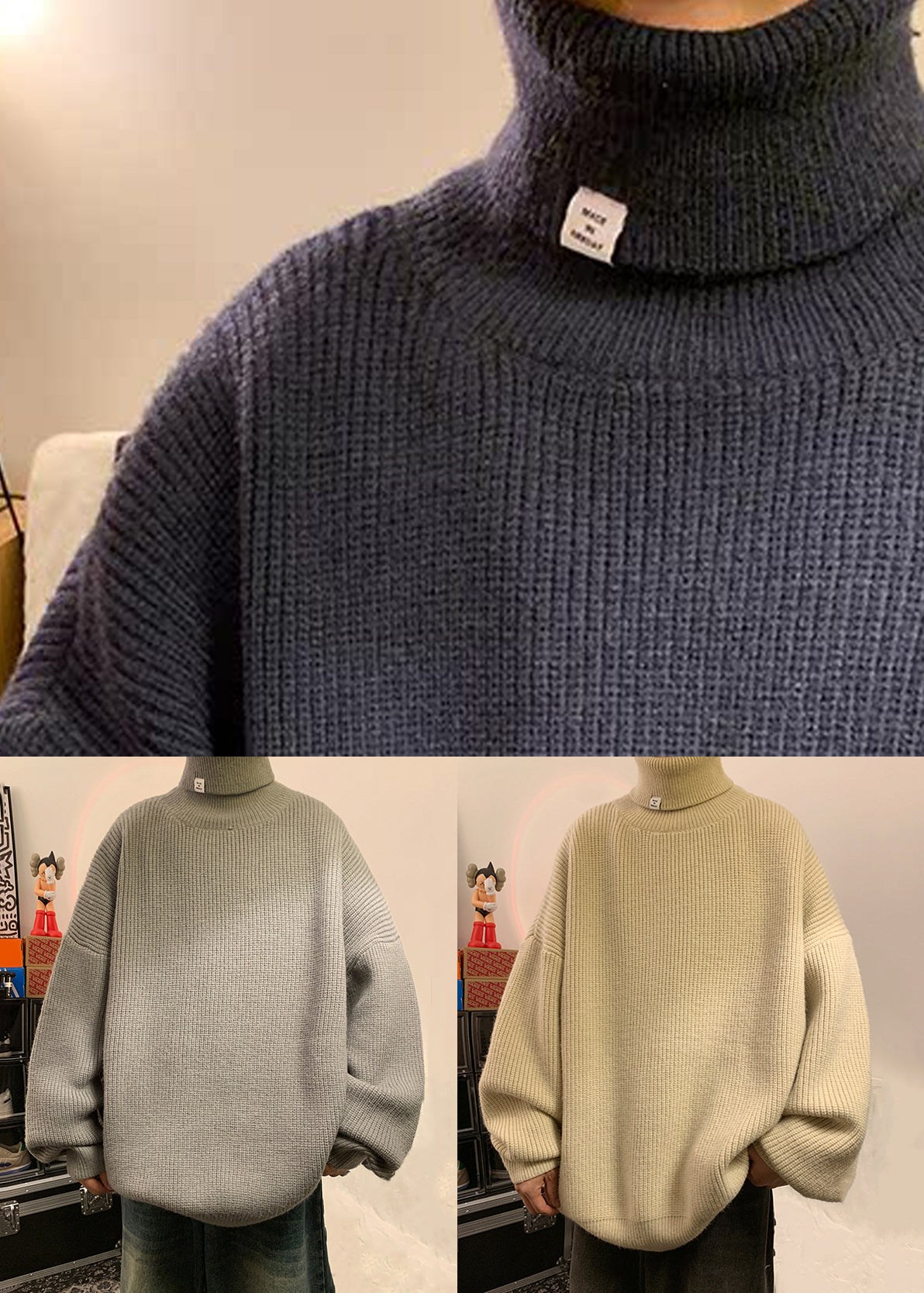 Loose Apricot Turtleneck Thick Knit Sweaters Winter