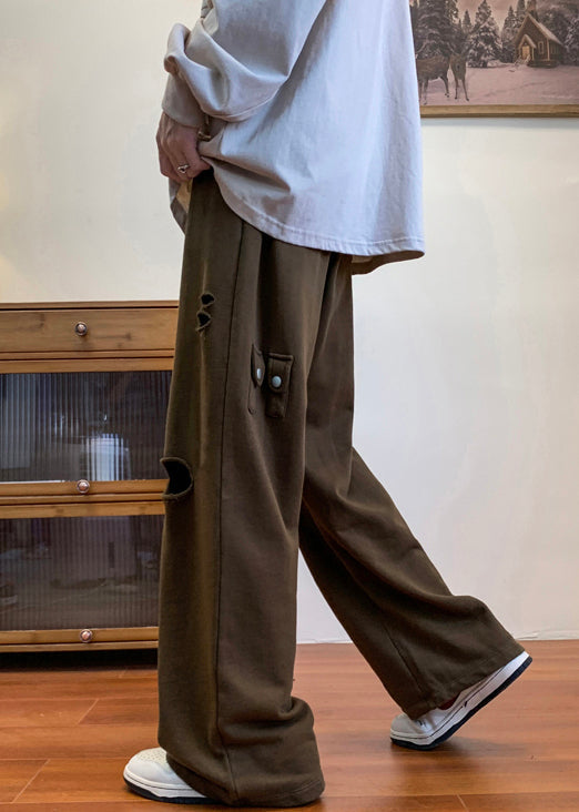 Loose Coffee Hole Elastic Waist Cotton Pants Spring