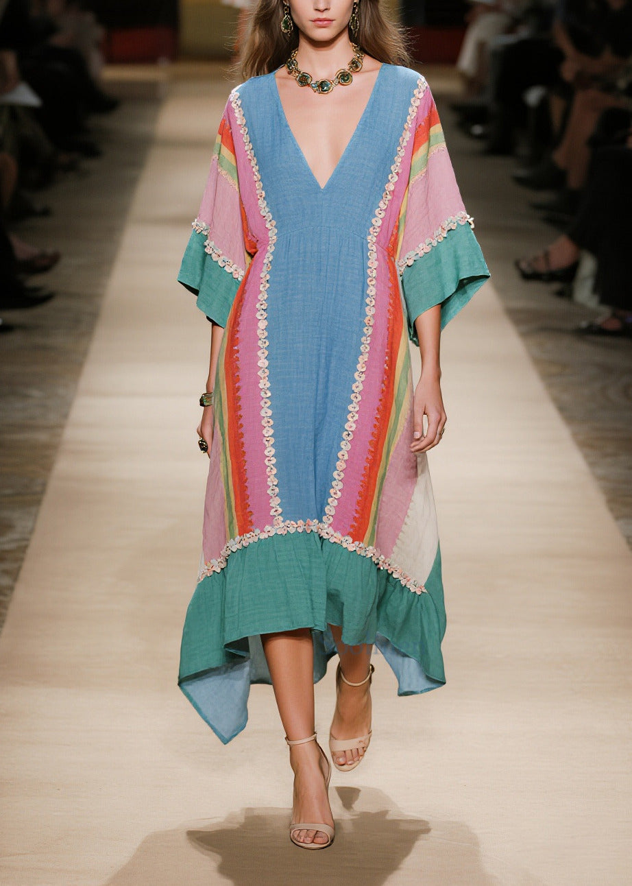 Loose Colorblock Oversized Cotton Long Dress Summer