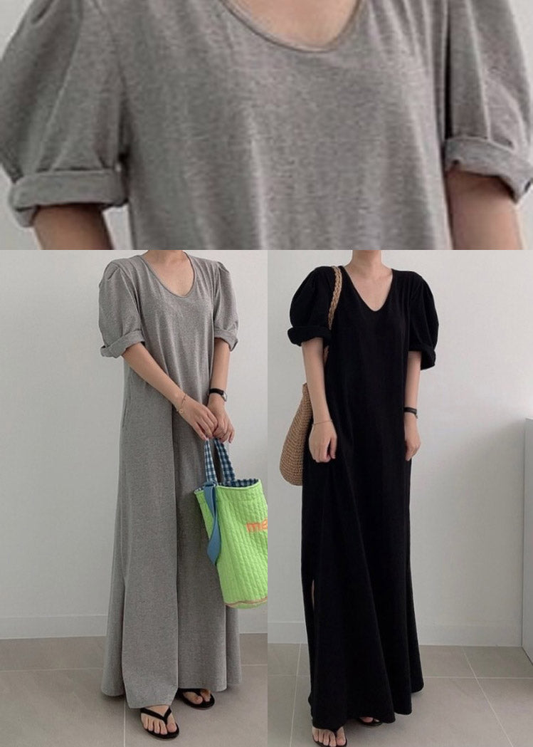 Loose Grey O-neck Cozy Knit Long Dress Summer