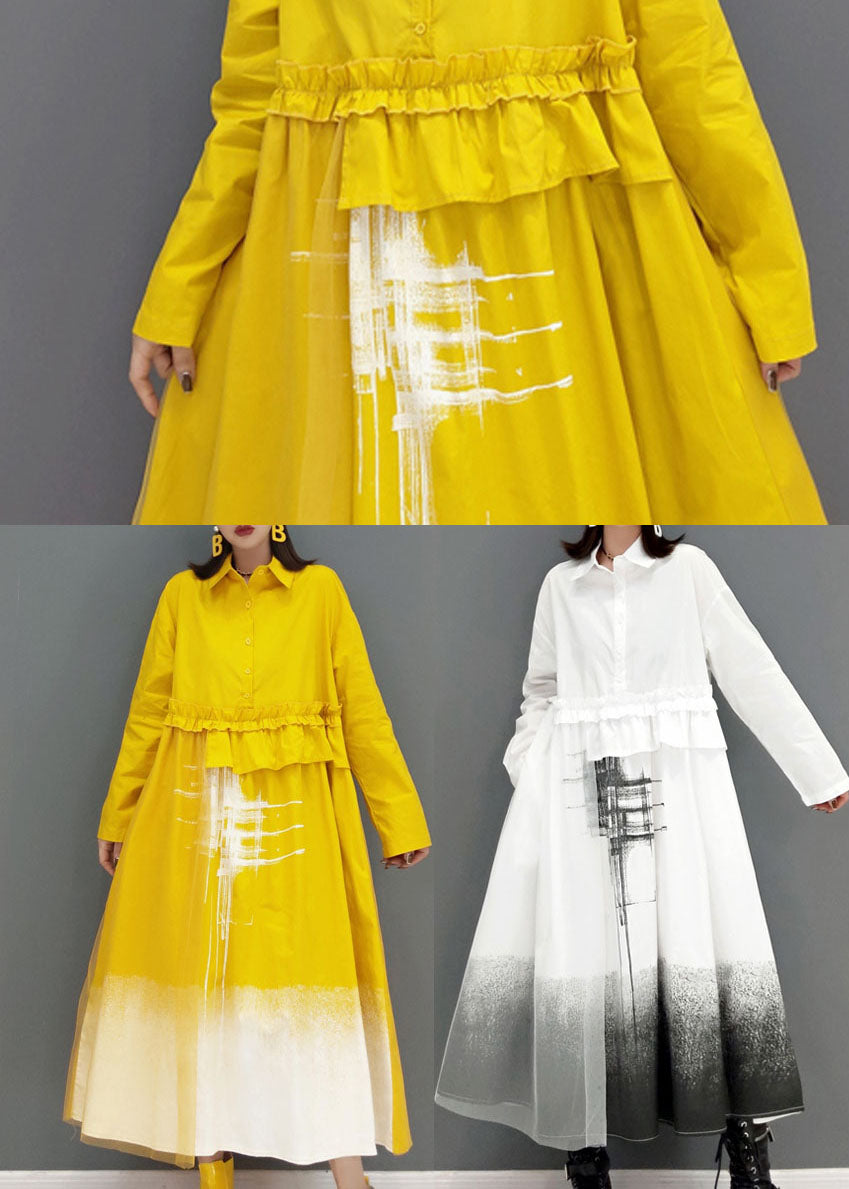 Loose White Peter Pan Collar Print Shirt Dresses Spring