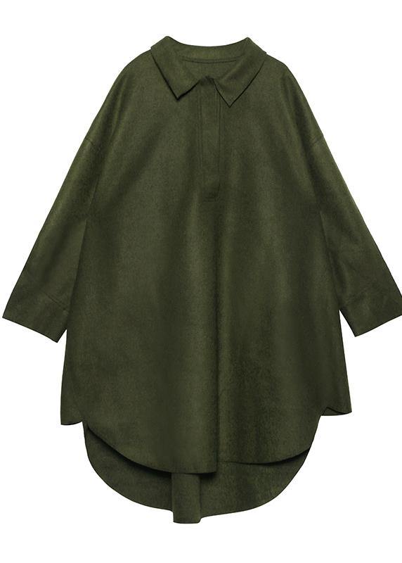 Loose Black Cotton Tunic Pattern Lapel Low High Design Art Dresses