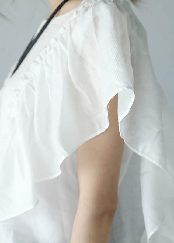 Loose Black Linen Shirts O Neck Butterfly Sleeve Short Summer Top