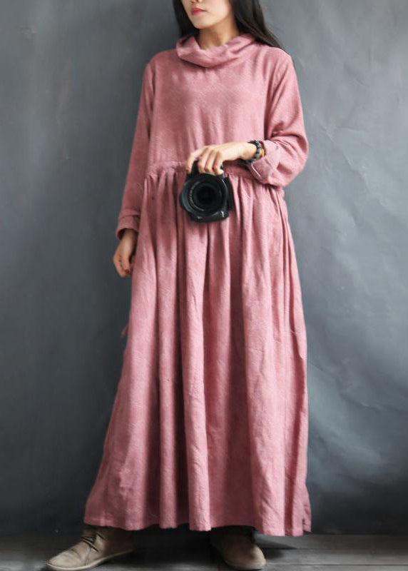 Loose Cotton Linen Clothes Cotton Linen Turtleneck Retro Dress