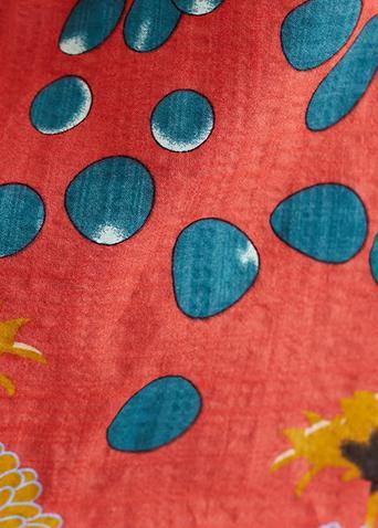 Loose Red Chiffon Clothes O Neck Midi Summer Print Dresses