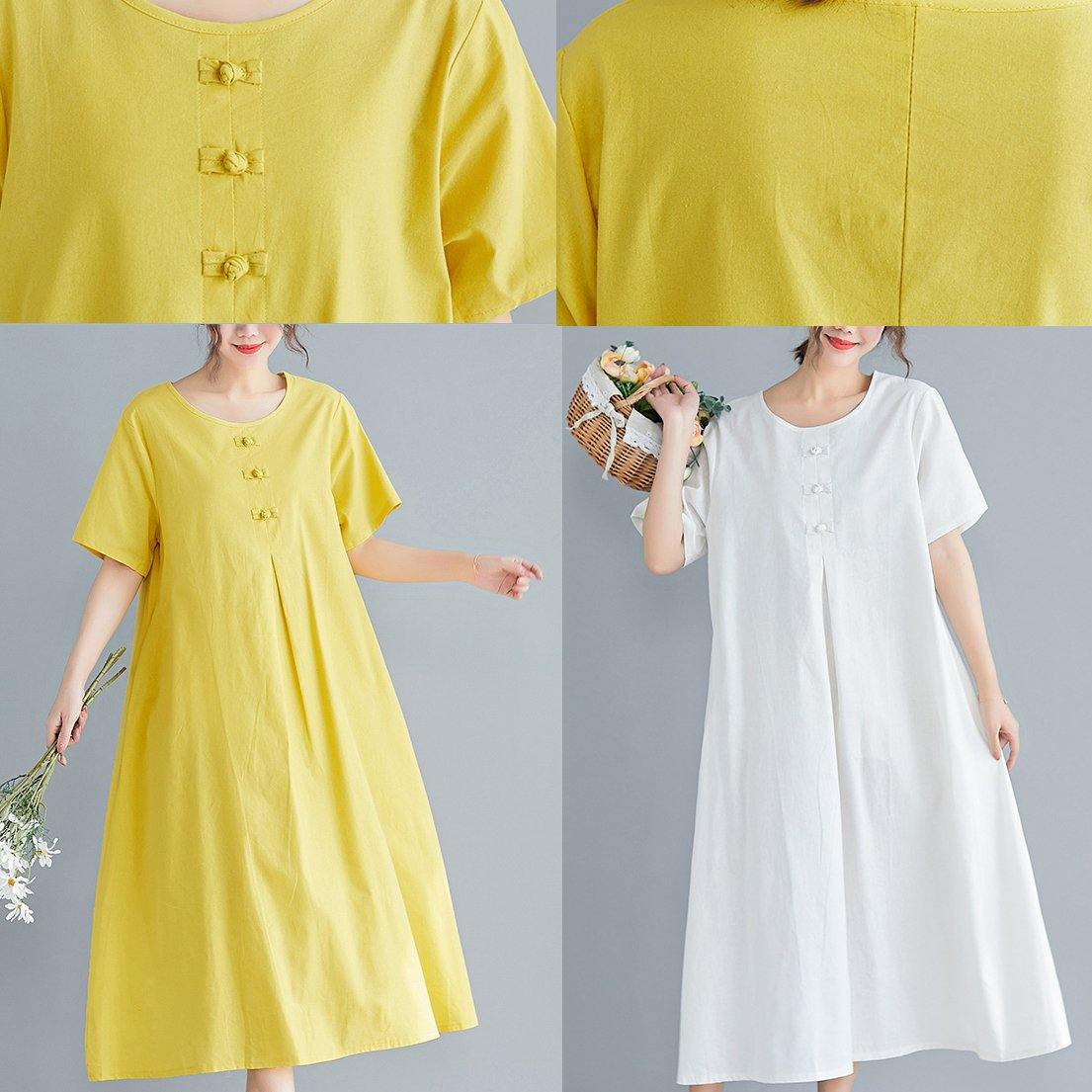 Loose Color Cotton Clothes Tutorials White Art Dress Summer