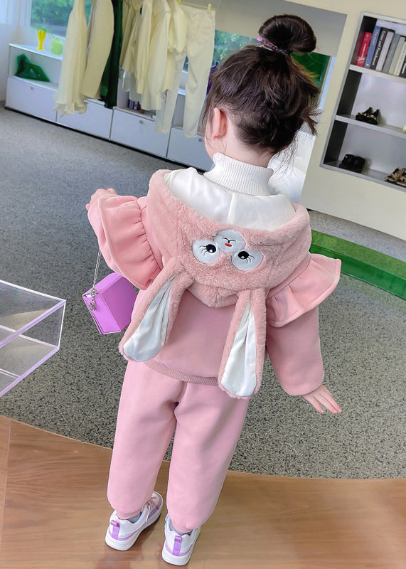 Purple Hooded Tops and Pants Warm Fleece Baby Two Pieces Set Winter