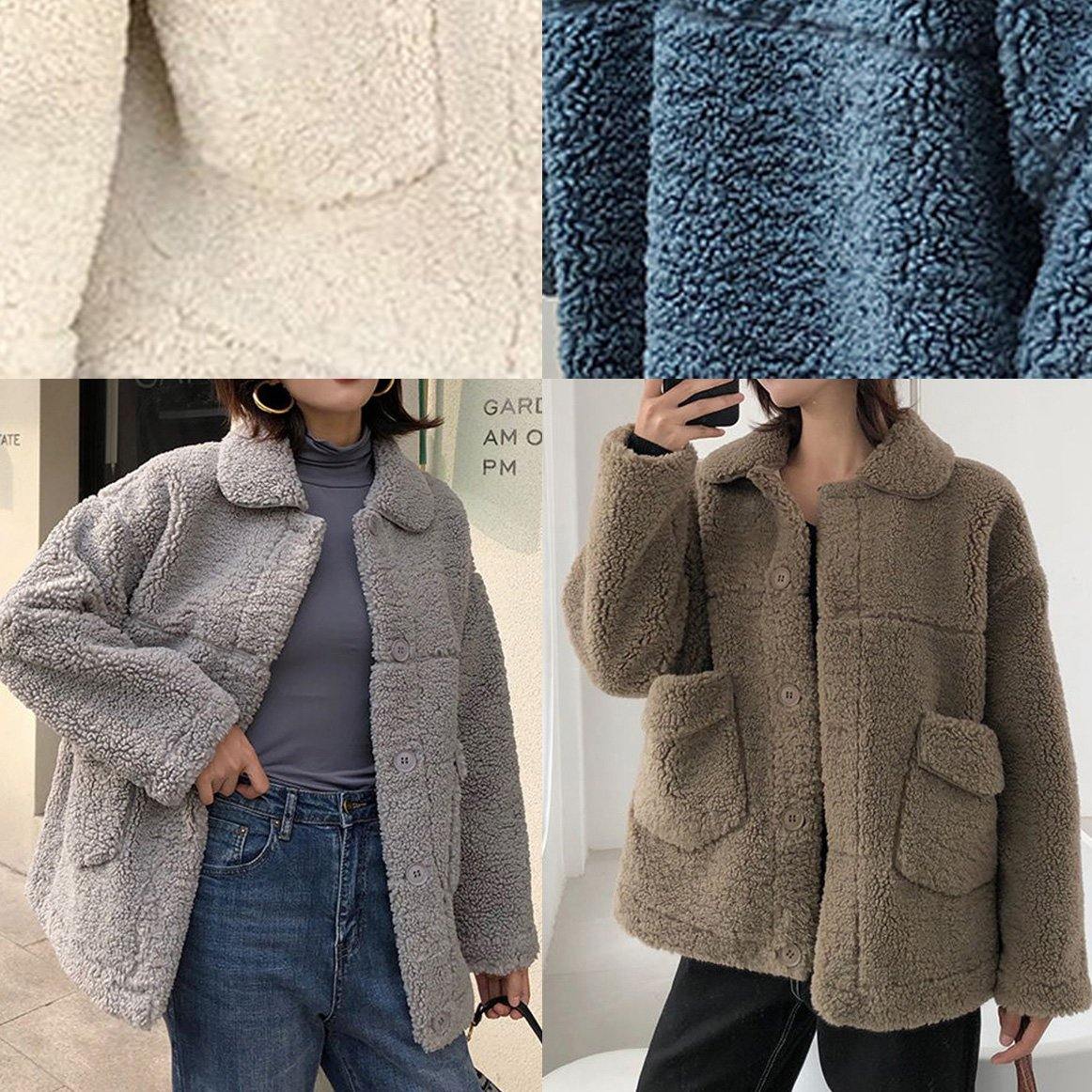 Coats Winter Woolen Outwear Blue Lapel Collar Wool Coat for Woman