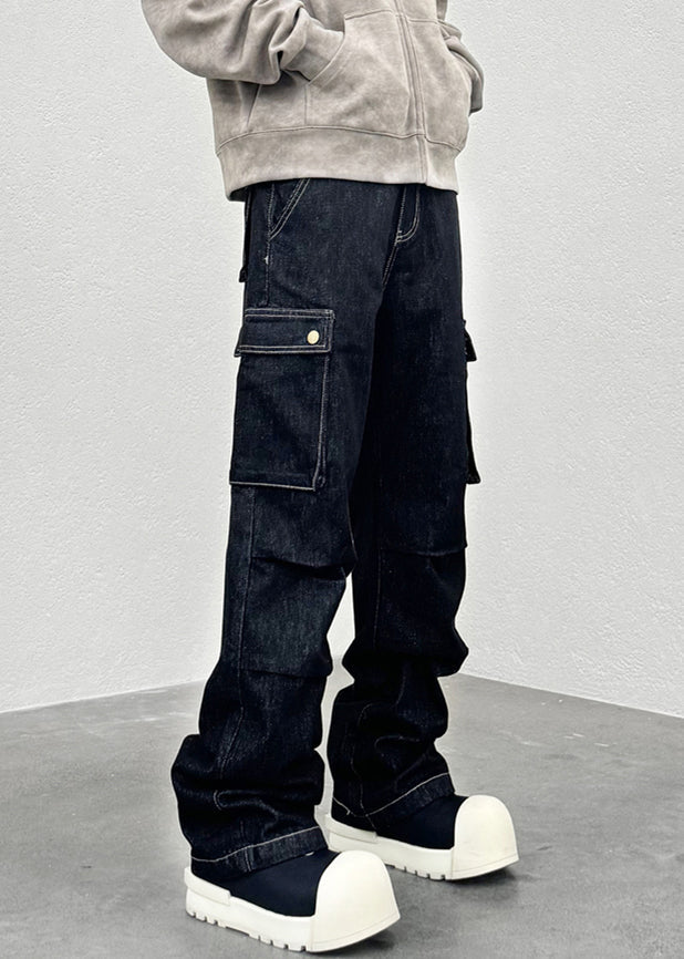 Modern Black Pockets High Waist Denim Pants Spring