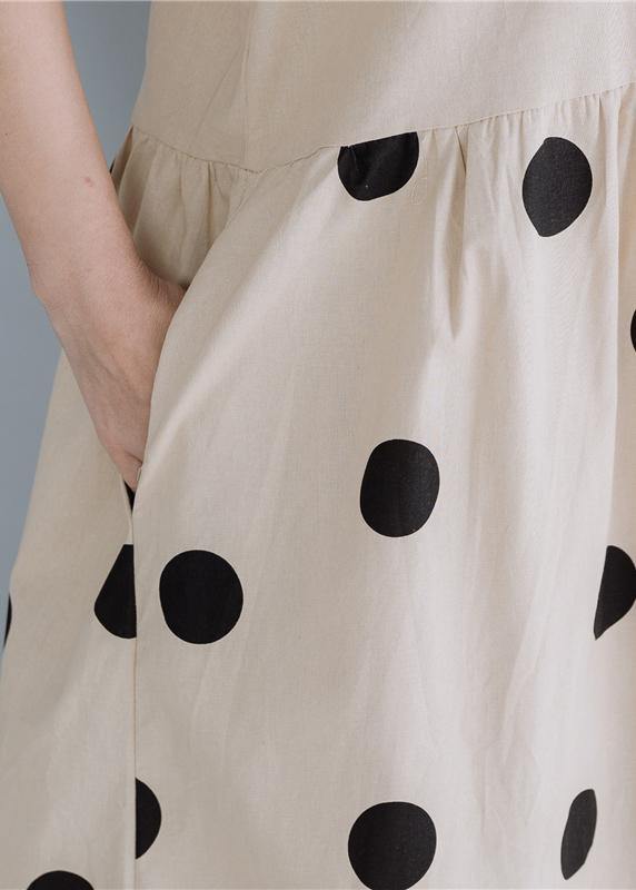 Modern Beige Dotted Cotton Tunics V Neck Long Summer Dress