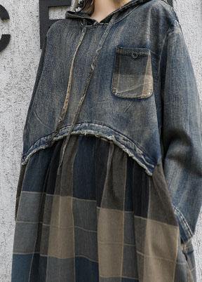 Modern Patchwork Linen Cotton Clothes for Hooded Robe Fall Dress