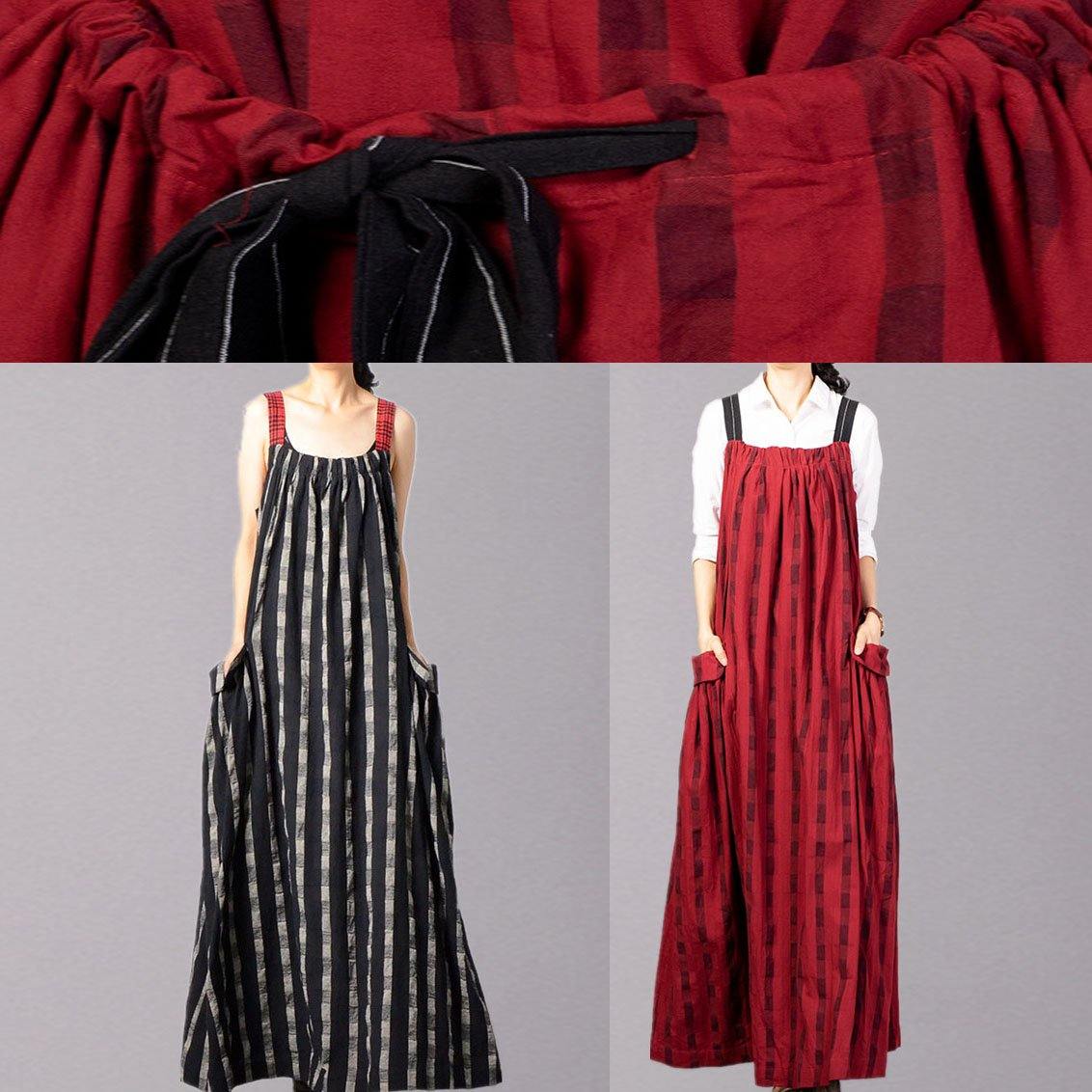 Modern Sleeveless Linen Clothes Catwalk Red Patchwork Dress Fall