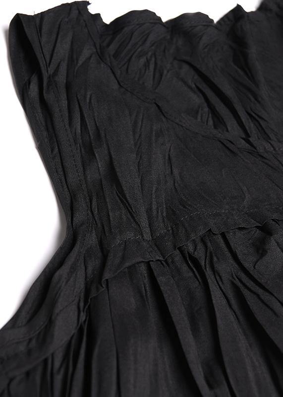 Modern Sleeveless Cinched Cotton Summer Dress Fabrics Black Maxi Dresses