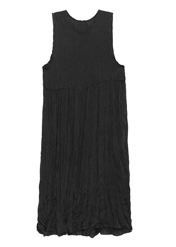 Natural Black Sleeveless Folds Maxi Dresses