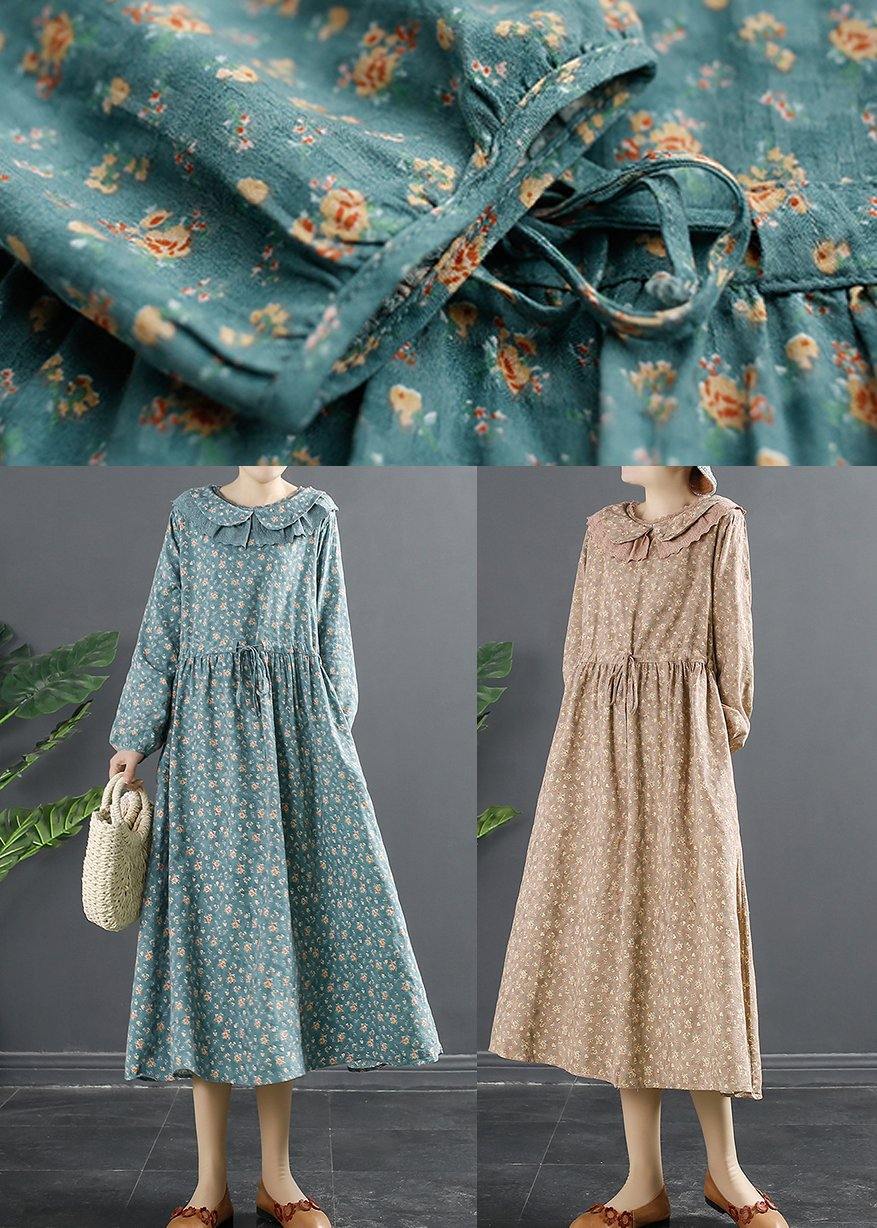 Natural Pink Print Dresses Peter Pan Collar Maxi Dress