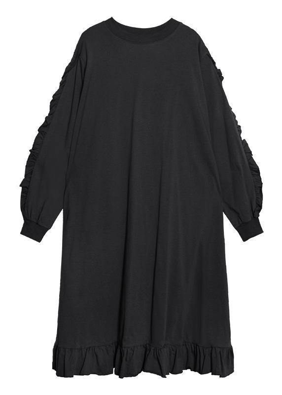 Natural O Neck Ruffles Quilting Dresses Work Black Maxi Dresses