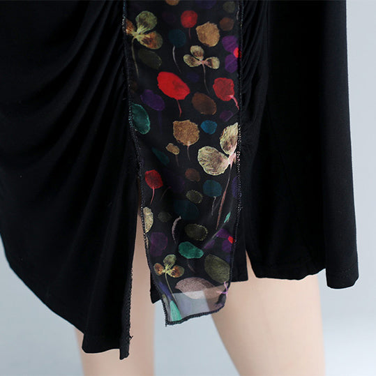 Natural O Neck Patchwork Cotton Blended Tunics Work Black Knee Dress