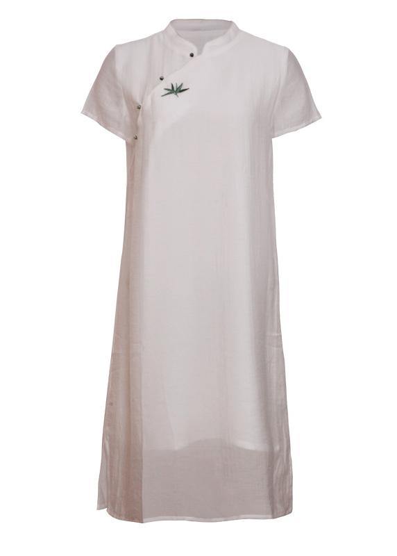 Natural Stand Collar Embroidery Quilting Clothes Fabrics White Dresses